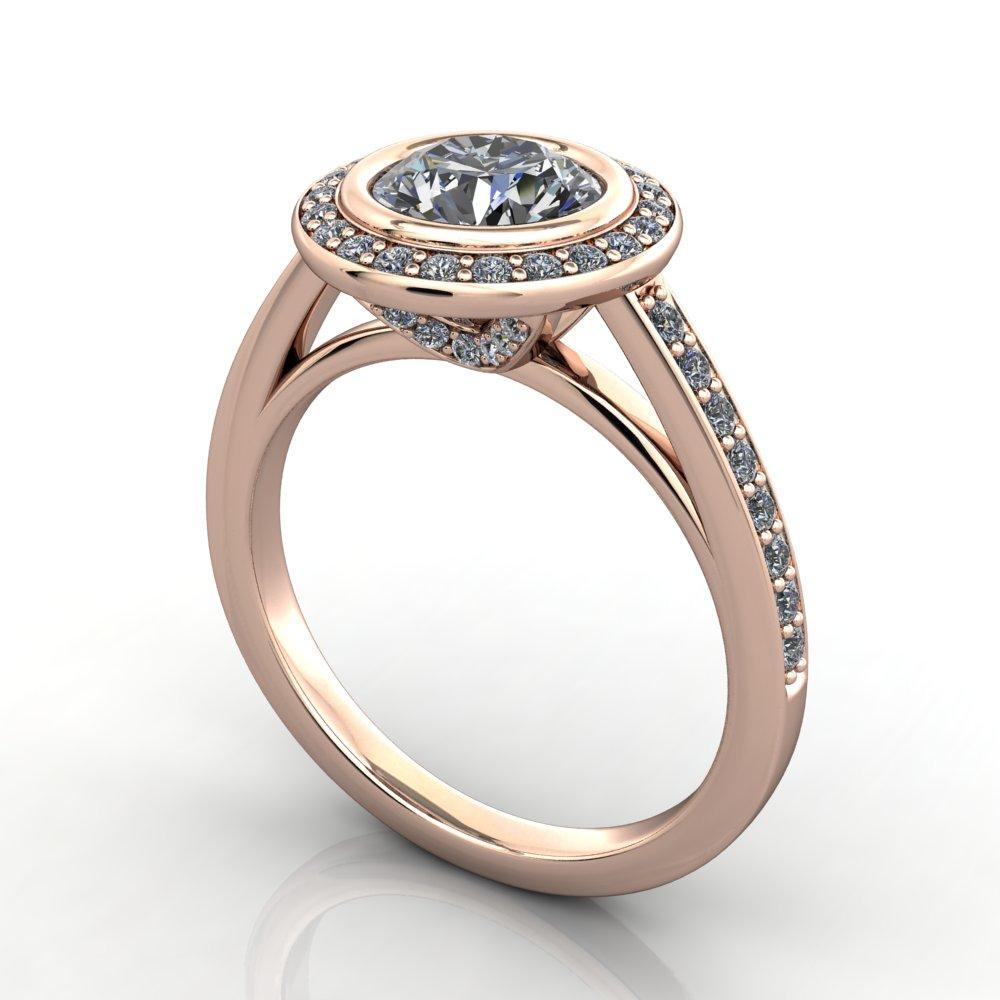 Round Cut Diamond Multi-Stone Bezel-Set Halo Engagement Ring with Round  Diamond Accents in Rose Gold - #MAJ-05-R - Bijoux Majesty